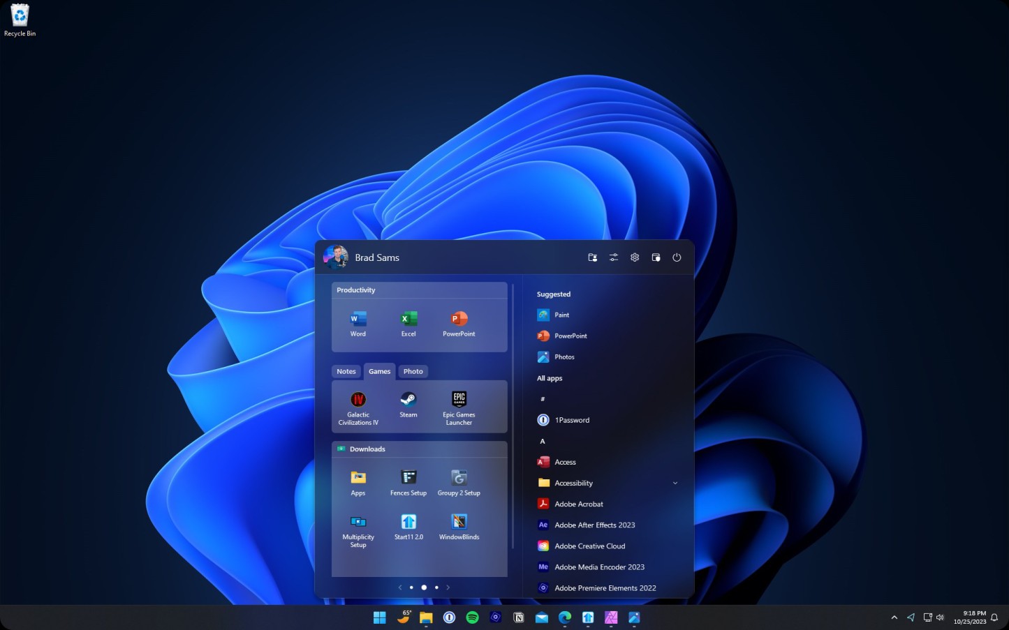 Start11 Windows 7 style menu